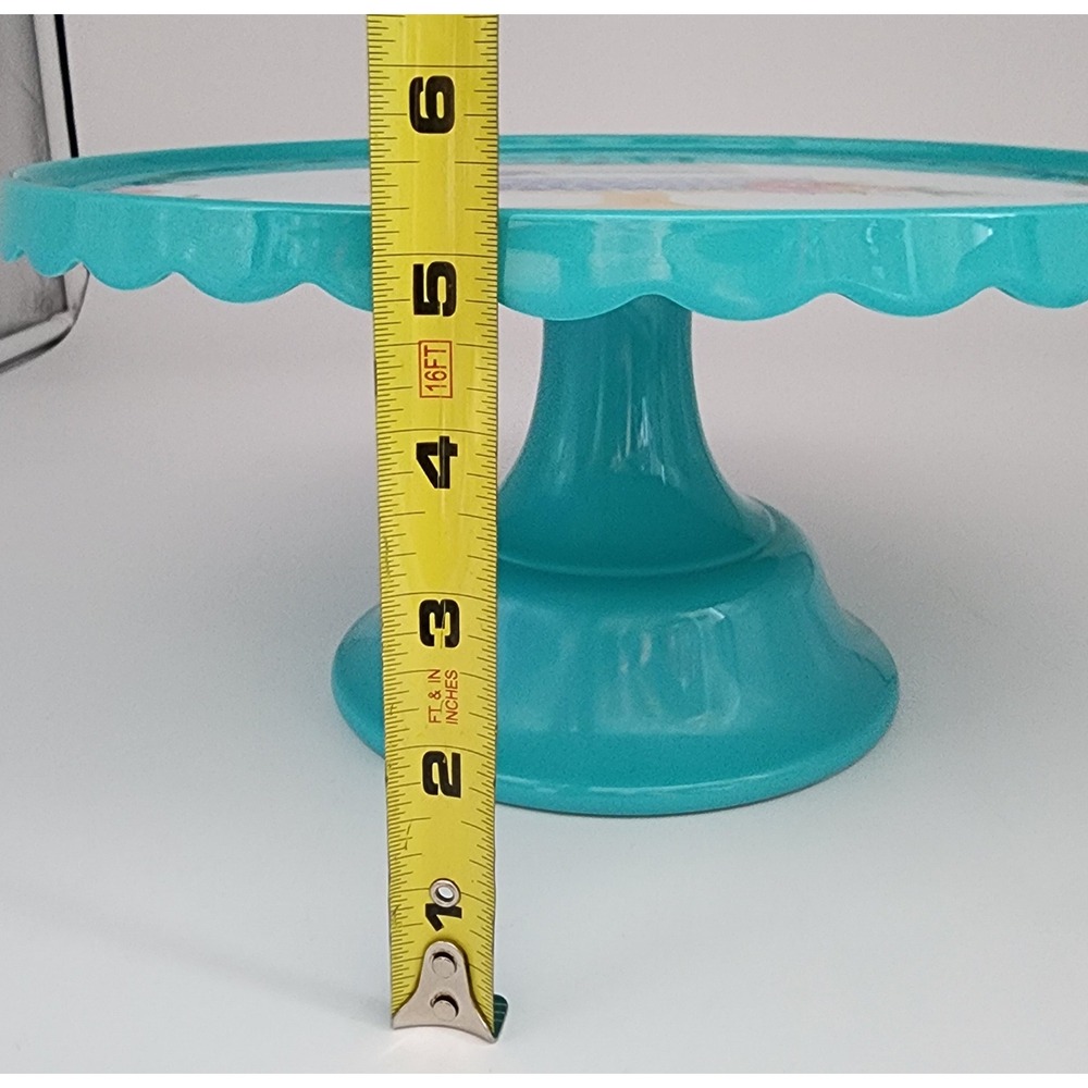Pioneer Woman Birthday Cake Stand Melamine Teal 10.5in New Floral Scallop - Picture 6 of 9